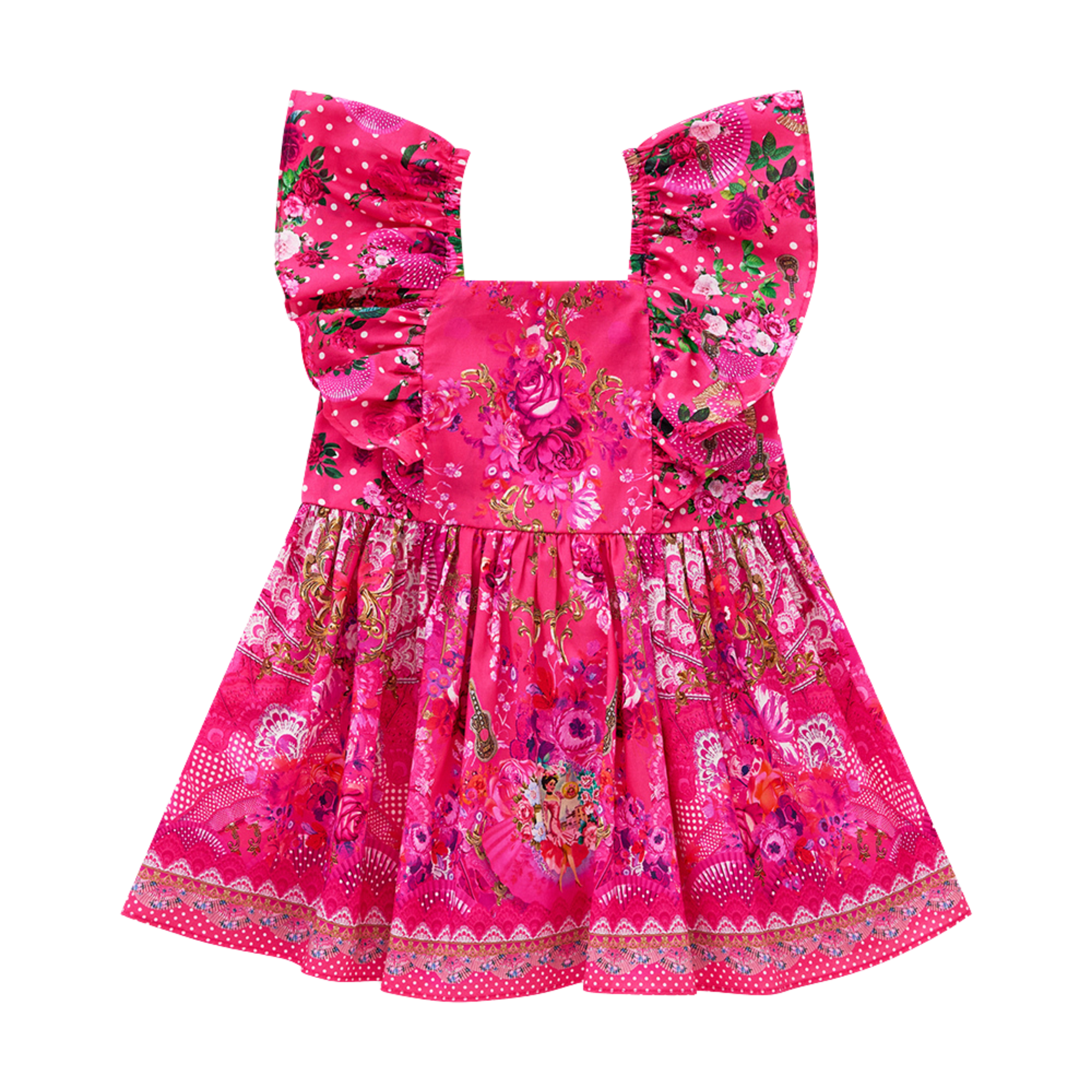 CAMILLA BABIES FLARED DRESS WITH FRILLED SHOULDER - FLAMENCO ROSE FLAMROSE