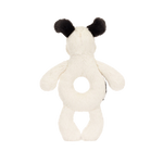 JELLYCAT BASHFUL BLACK & CREAM PUPPY RING RATTLE