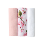 SNUGGLE HUNNY SMALL MUSLIN CLOTHS 3 PACK - CHERRY BLOSSOM/MILK/FAIRYTALE