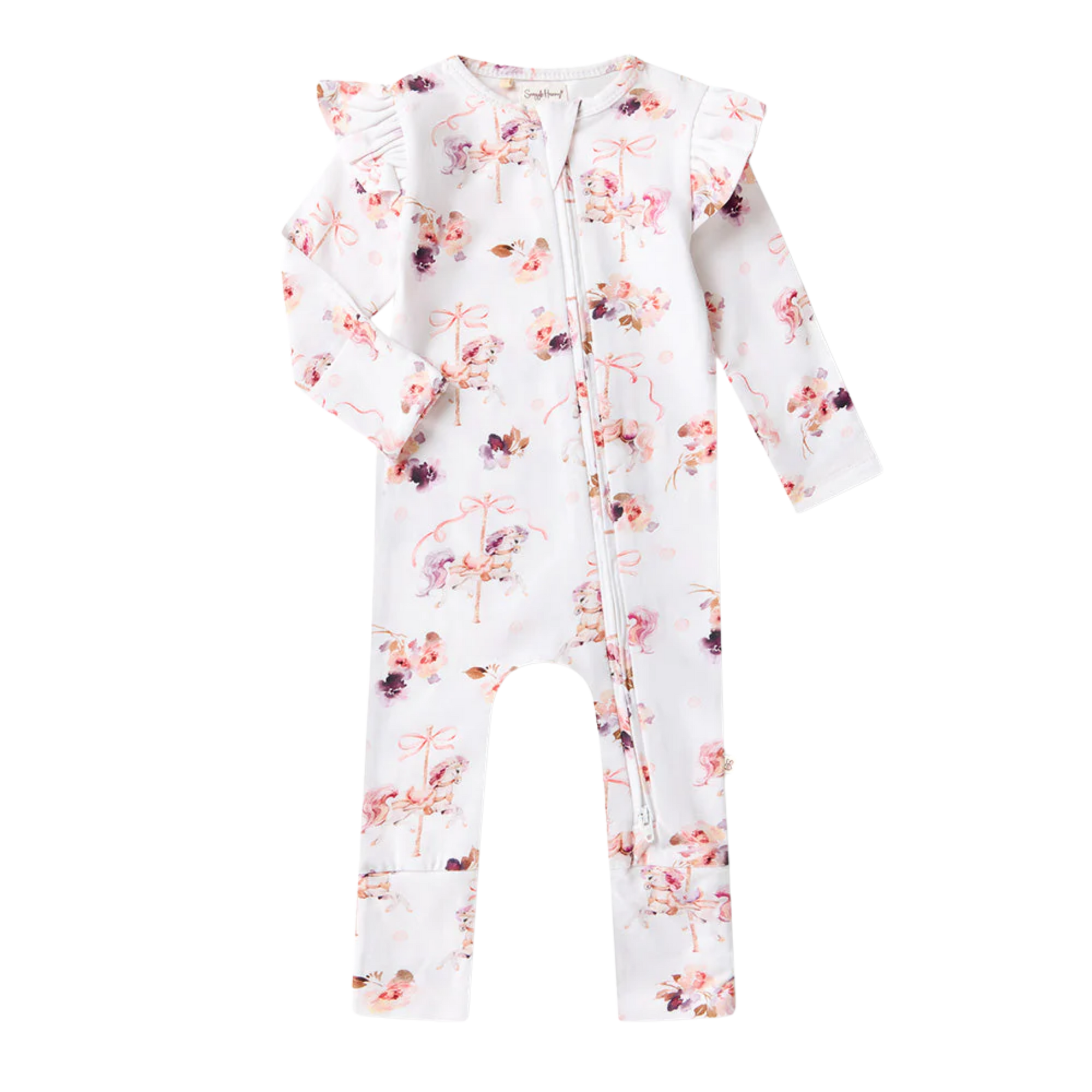 SNUGGLE HUNNY CAROUSEL SNUGGLESUIT CONVERTIBLE ROMPER WITH FRILL