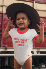 RINGERS WESTERN FIRST RODEO BABY SHORT SLEEVE ROMPER - OFF WHITE / RED