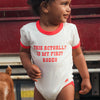 RINGERS WESTERN FIRST RODEO BABY SHORT SLEEVE ROMPER - OFF WHITE / RED