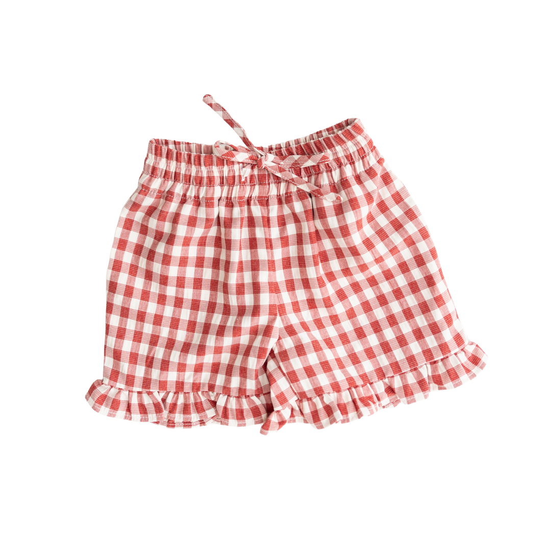 CINNAMON BABY CRIMSON GINGHAM FRILL SHORTS