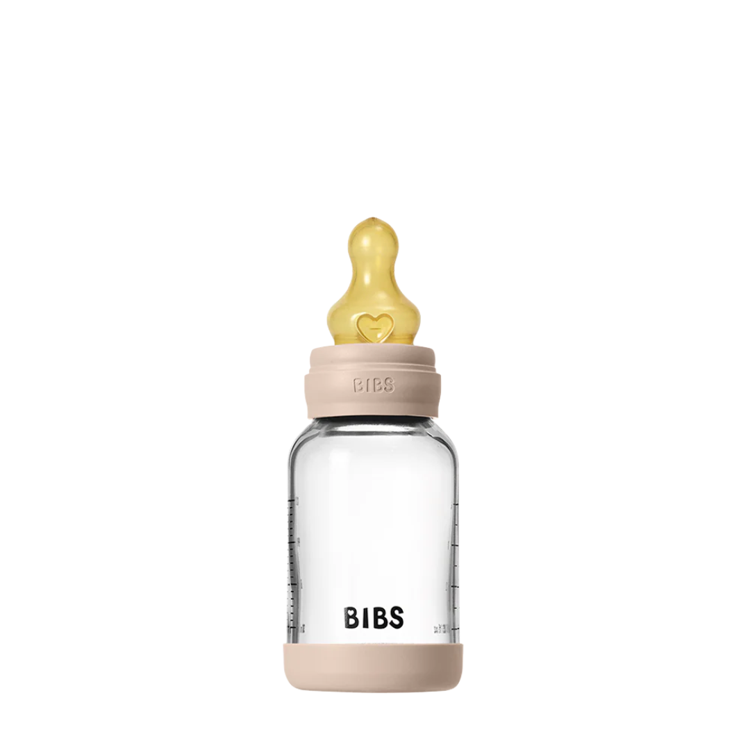 BIBS GLASS BABY BOTTLE COMPLETE SET LATEX - BLUSH