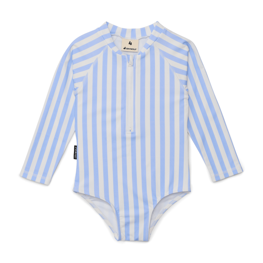 CRYWOLF LONG SLEEVE SWIMSUIT SKY BLUE STRIPE
