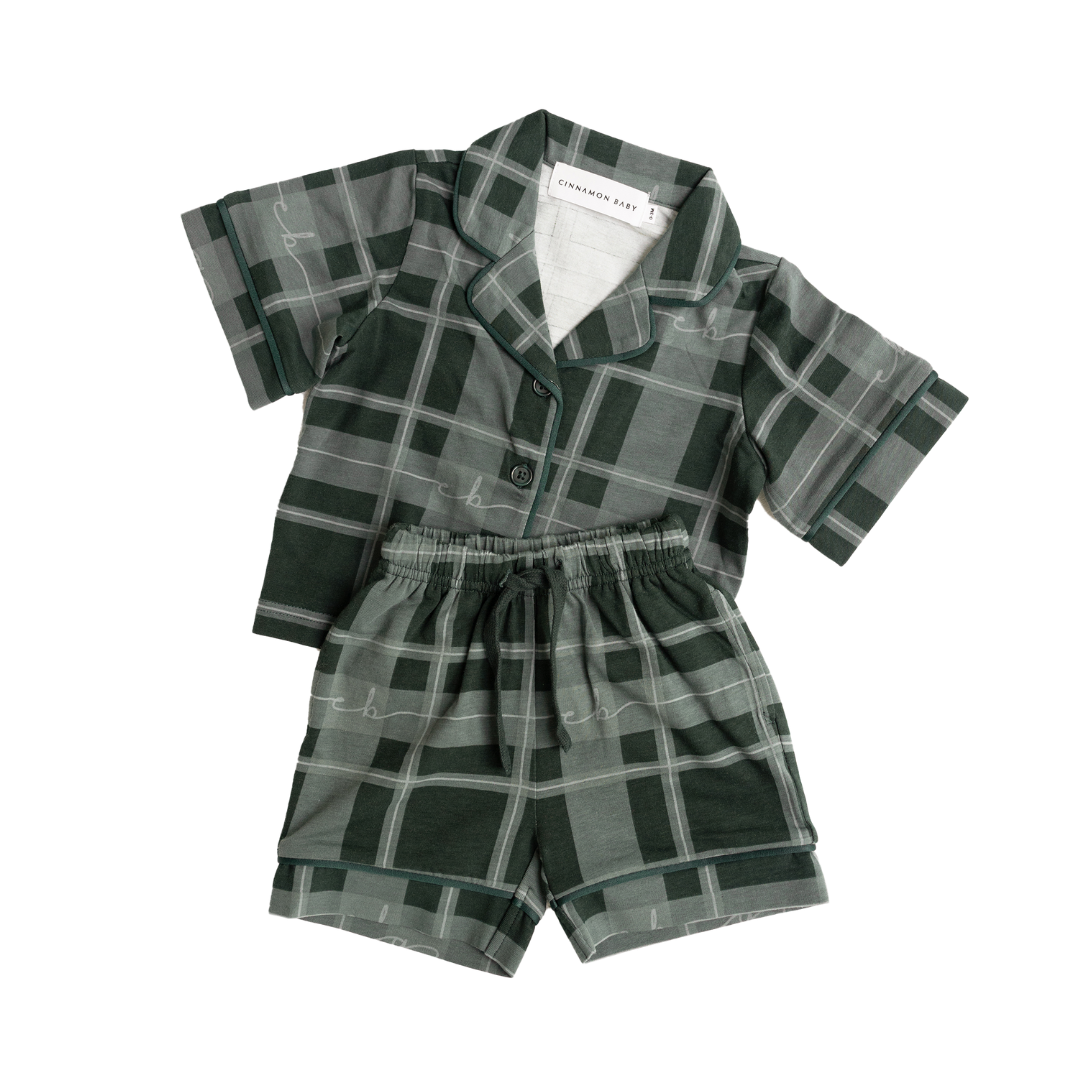 CINNAMON BABY PLAID SHORT PYJAMAS - GREEN