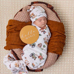 SNUGGLE HUNNY DIGGERS & TRACTORS JERSEY WRAP & BEANIE SET
