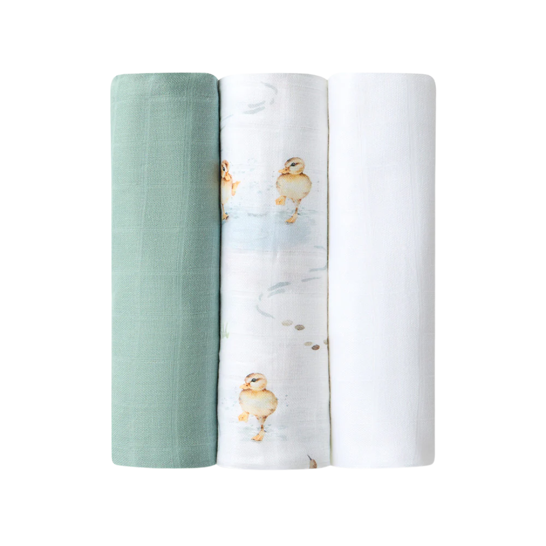 SNUGGLE HUNNY LARGE MUSLIN WRAPS 3 PACK - DUCK POND/SAGE/MILK