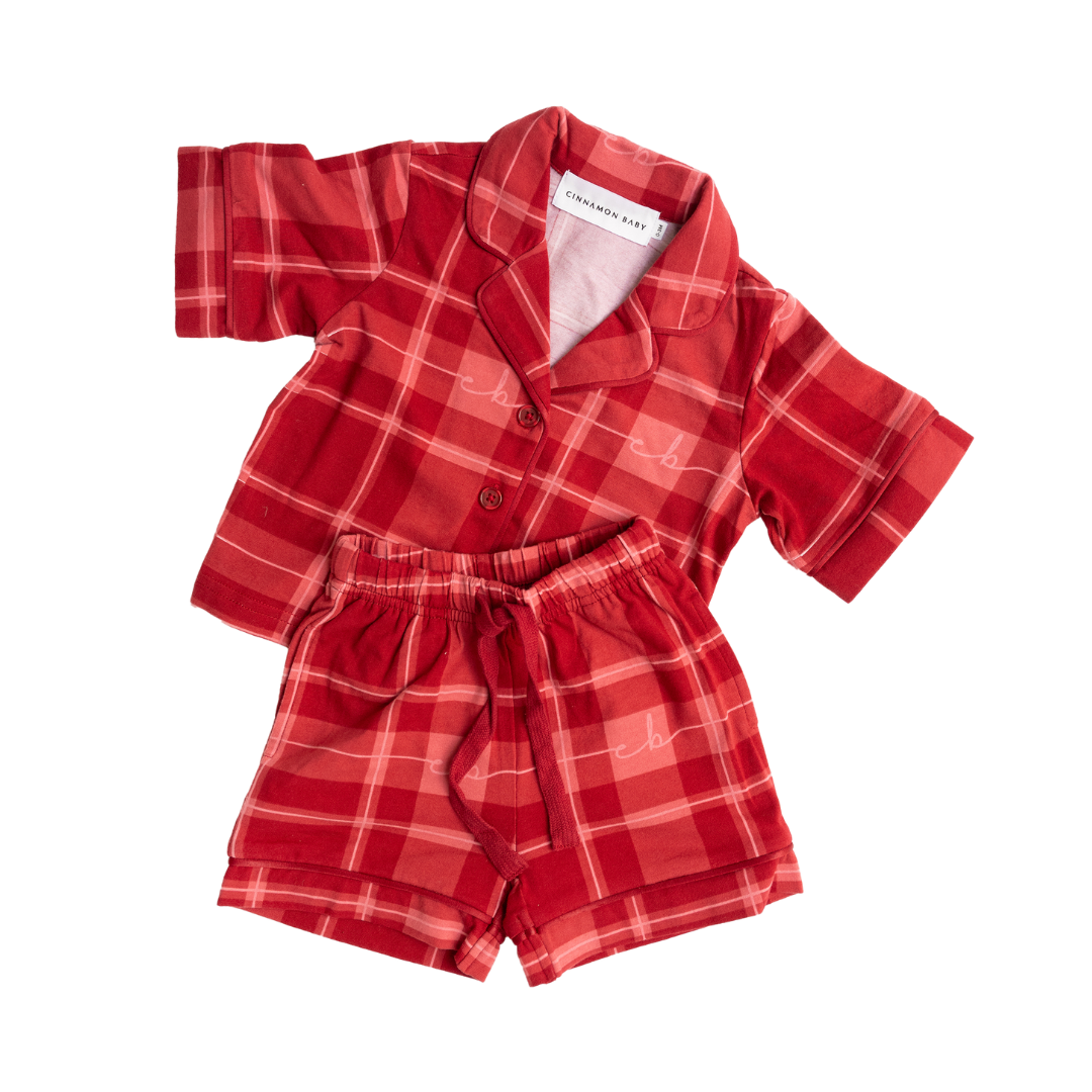 CINNAMON BABY PLAID SHORT PYJAMAS - RED