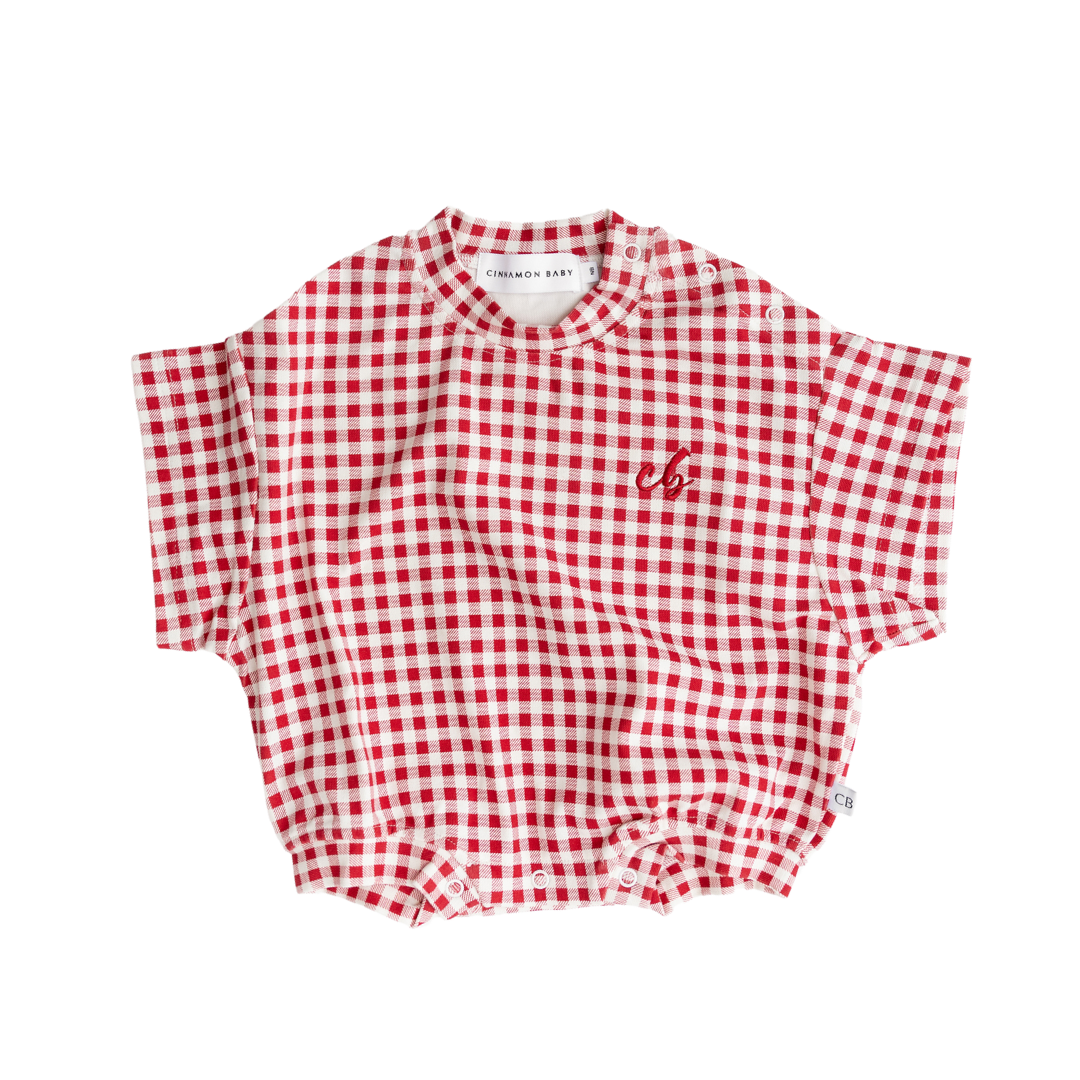 CINNAMON BABY CRIMSON GINGHAM T-SHIRT ROMPER