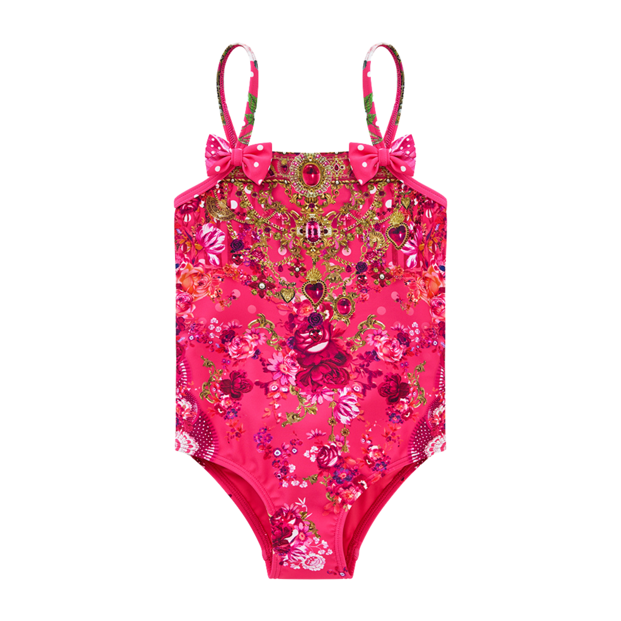 CAMILLA BABIES STRAIGHT NECK ONE PIECE WITH BOWS - FLAMENCO ROSE FLAMROSE