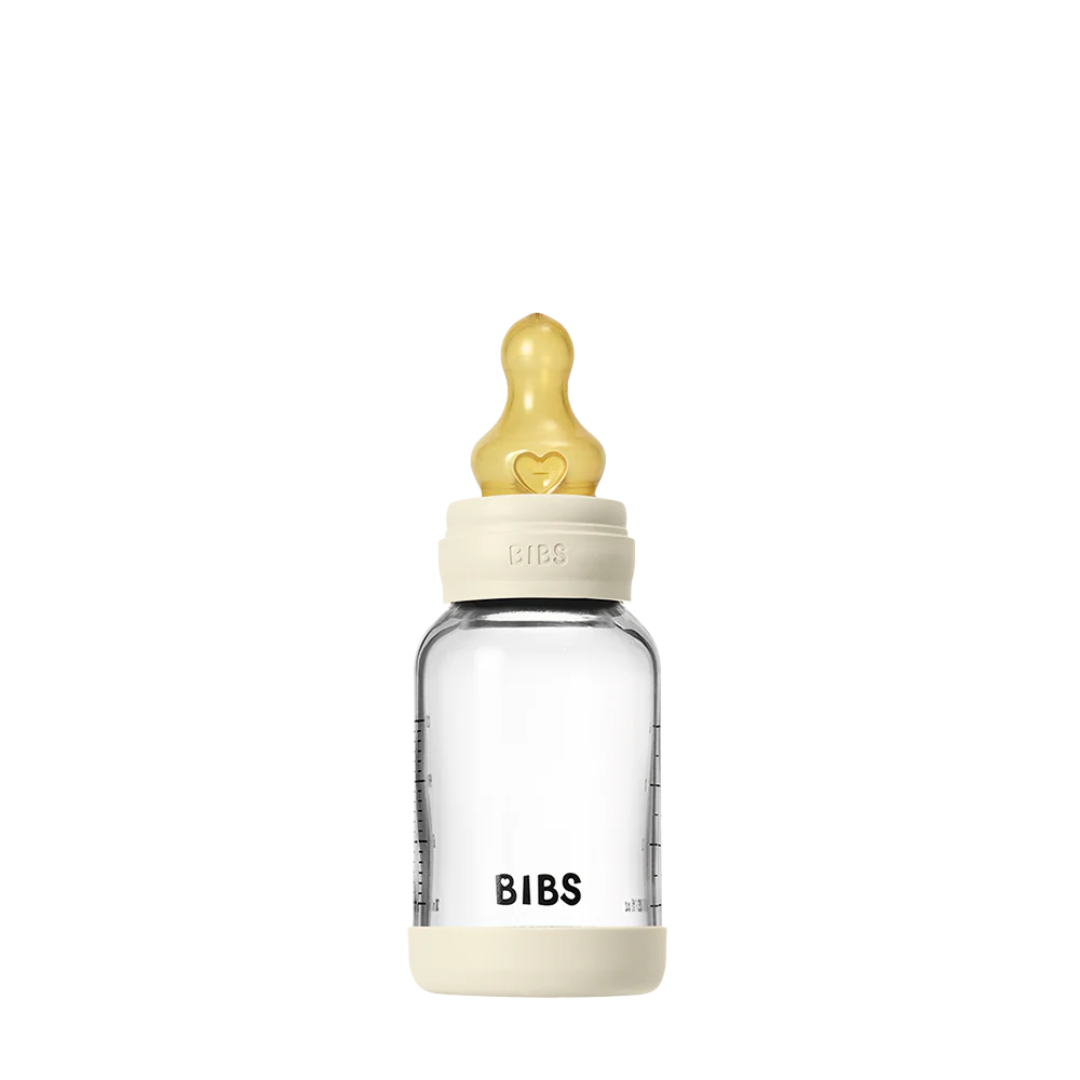 BIBS GLASS BABY BOTTLE COMPLETE SET LATEX - IVORY