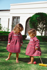 CINNAMON BABY CAMPUS DRESS - BURGUNDY STRIPE
