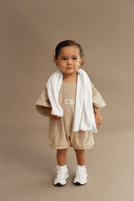 CINNAMON BABY TERRY TRACK T-SHIRT ROMPER - OAK