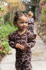 BABY O THE LABEL DAHLIA FLORAL KNIT ROMPER - CHOCOLATE