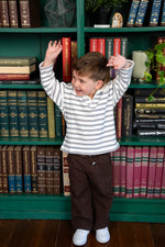 BAD BEBE UP LATE LONG SLEEVE POLO - POWDER / CHOCOLATE STRIPE