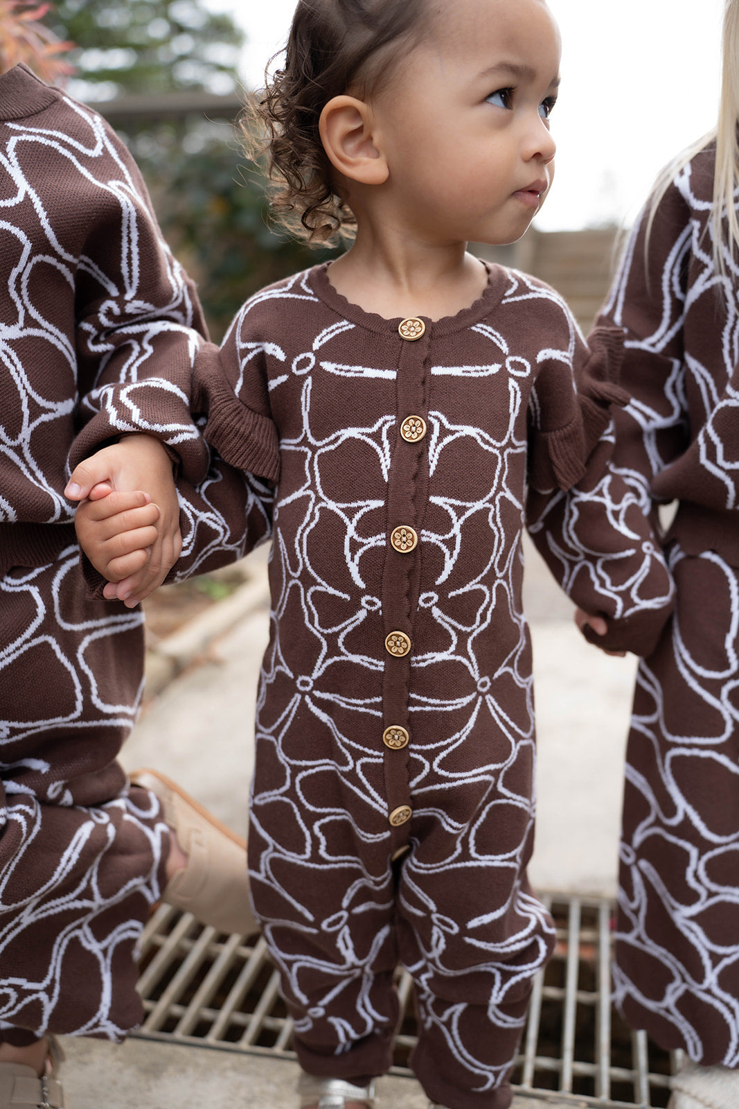 BABY O THE LABEL DAHLIA FLORAL KNIT ROMPER - CHOCOLATE