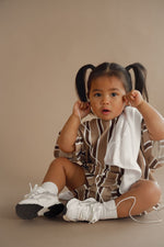 CINNAMON BABY FAST LANE T-SHIRT ROMPER - OAK STRIPE