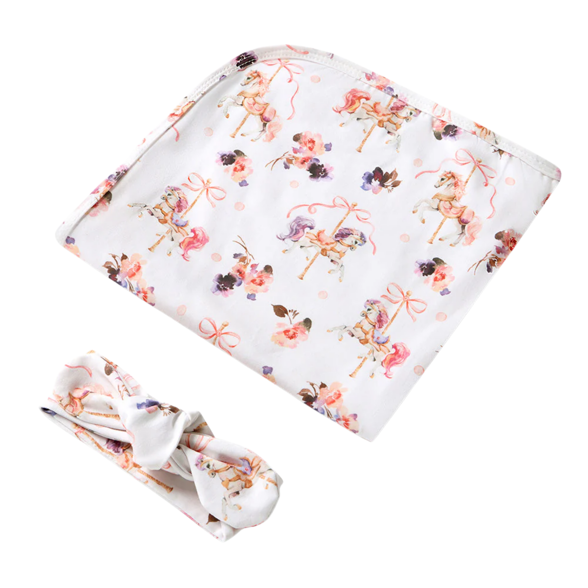 SNUGGLE HUNNY CAROUSEL JERSEY WRAP & TOPKNOT SET
