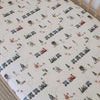 SNUGGLE HUNNY TRAINS ORGANIC FITTED COT SHEET