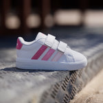 ADIDAS KIDS GRAND COURT 3.0 WHITE / PINK STRIPE