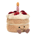 Jellycat Amuseable Birthday Cake plush toy – soft smiling stuffed cake with colorful layers, candle toppers, and fun personality for kids and gift-giving
