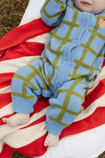 BY GEE COTTON CHECK KNIT ROMPER - BLUEBIRD