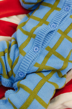 BY GEE COTTON CHECK KNIT ROMPER - BLUEBIRD