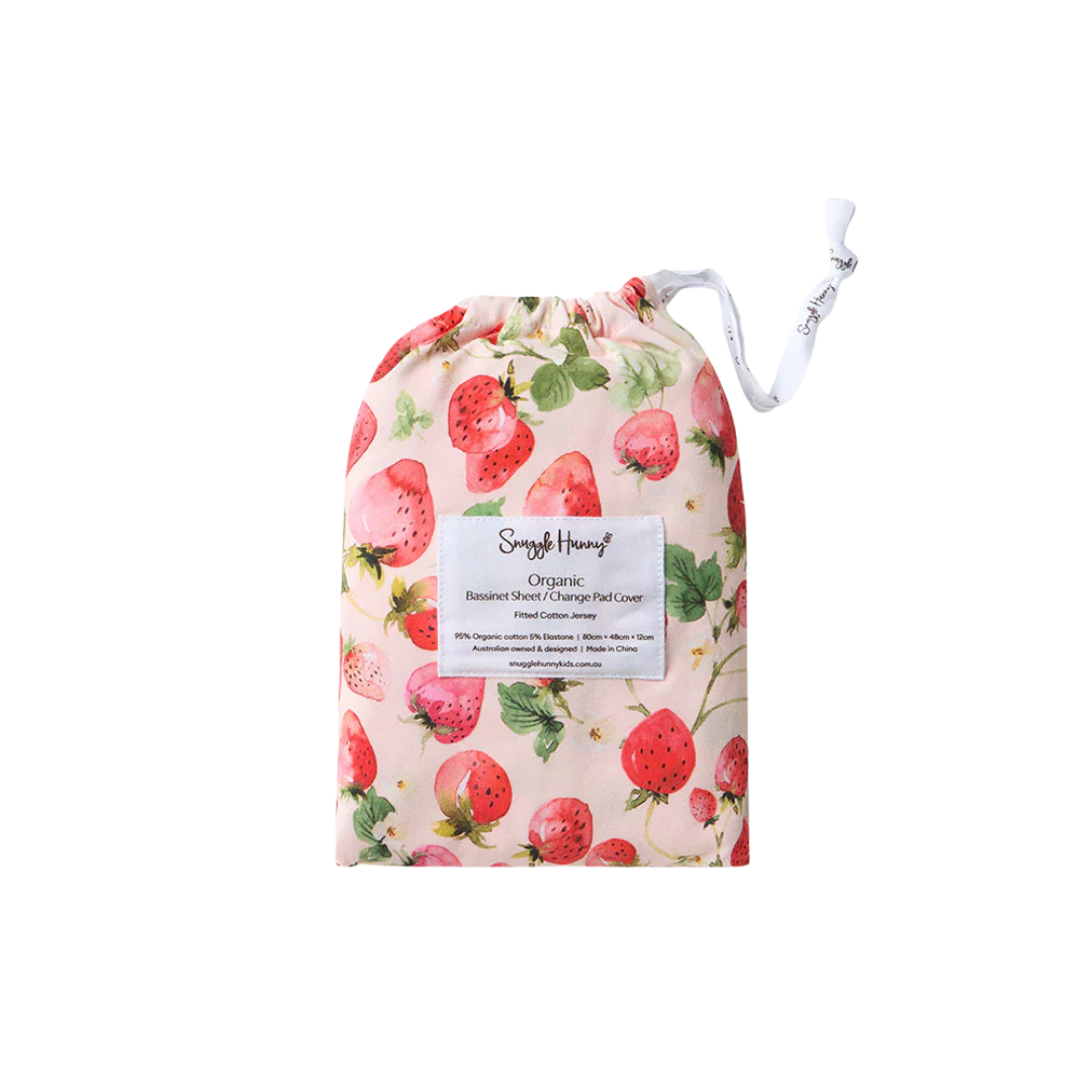SNUGGLE HUNNY STRAWBERRY BASSINET SHEET / CHANGE PAD COVER