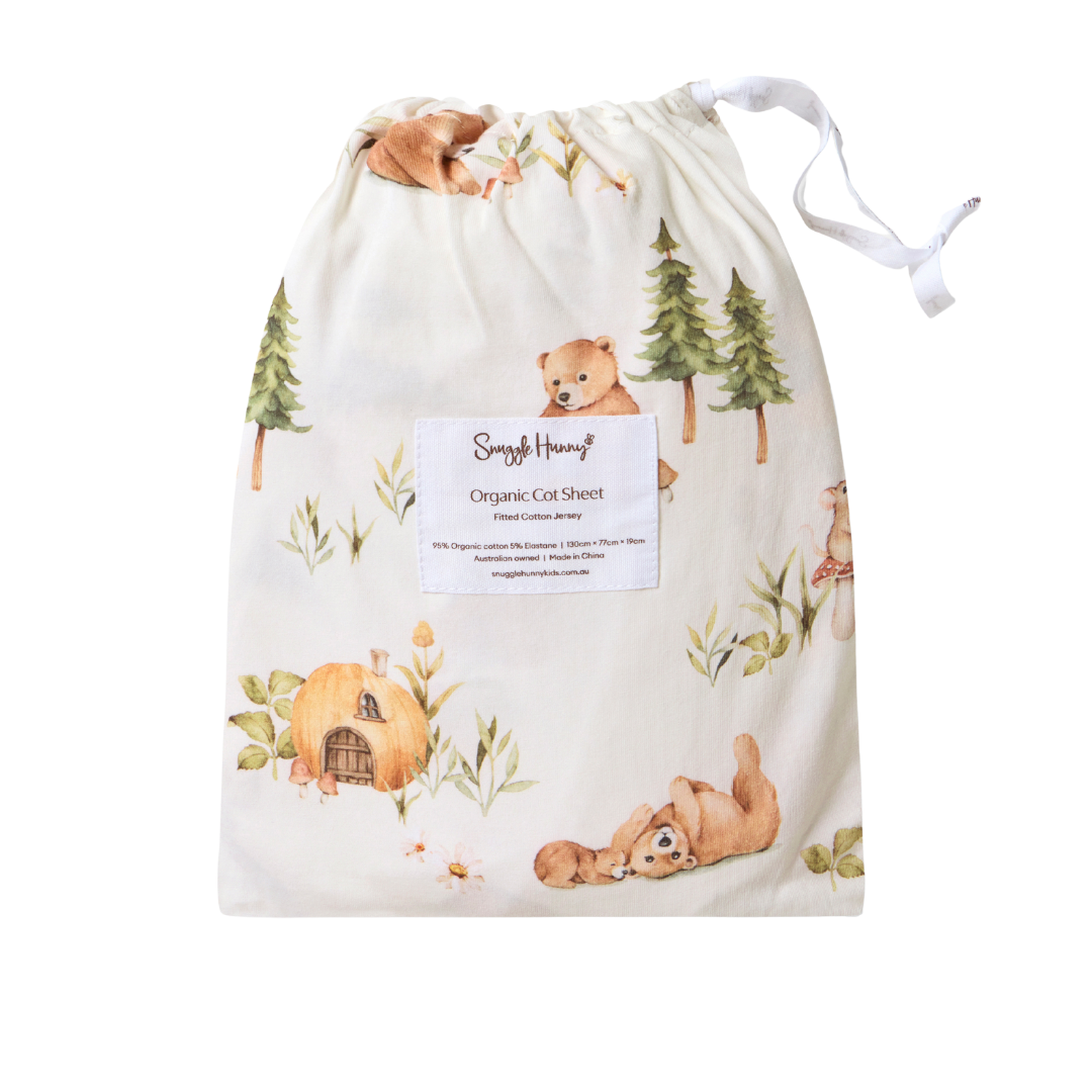 SNUGGLE HUNNY BEARS ORGANIC FITTED COT SHEET