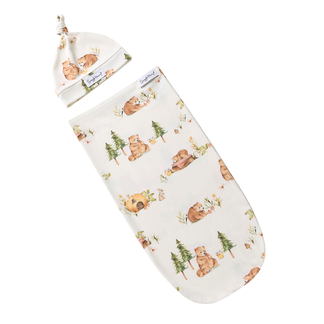 SNUGGLE HUNNY BEARS ORGANIC SNUGGLE SWADDLE & BEANIE SET
