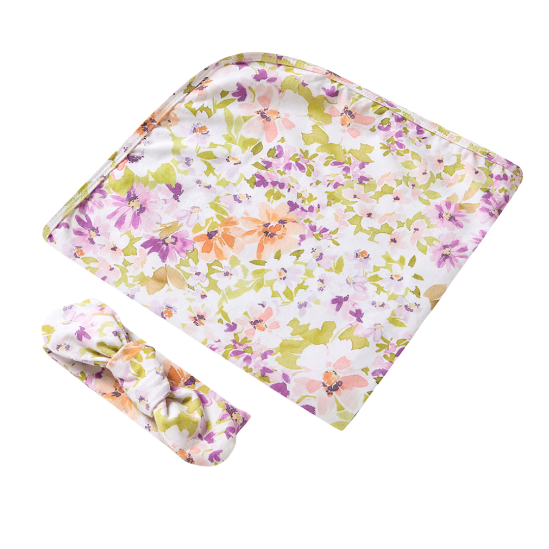 SNUGGLE HUNNY ISLA ORGANIC JERSEY WRAP & TOPKNOT SET
