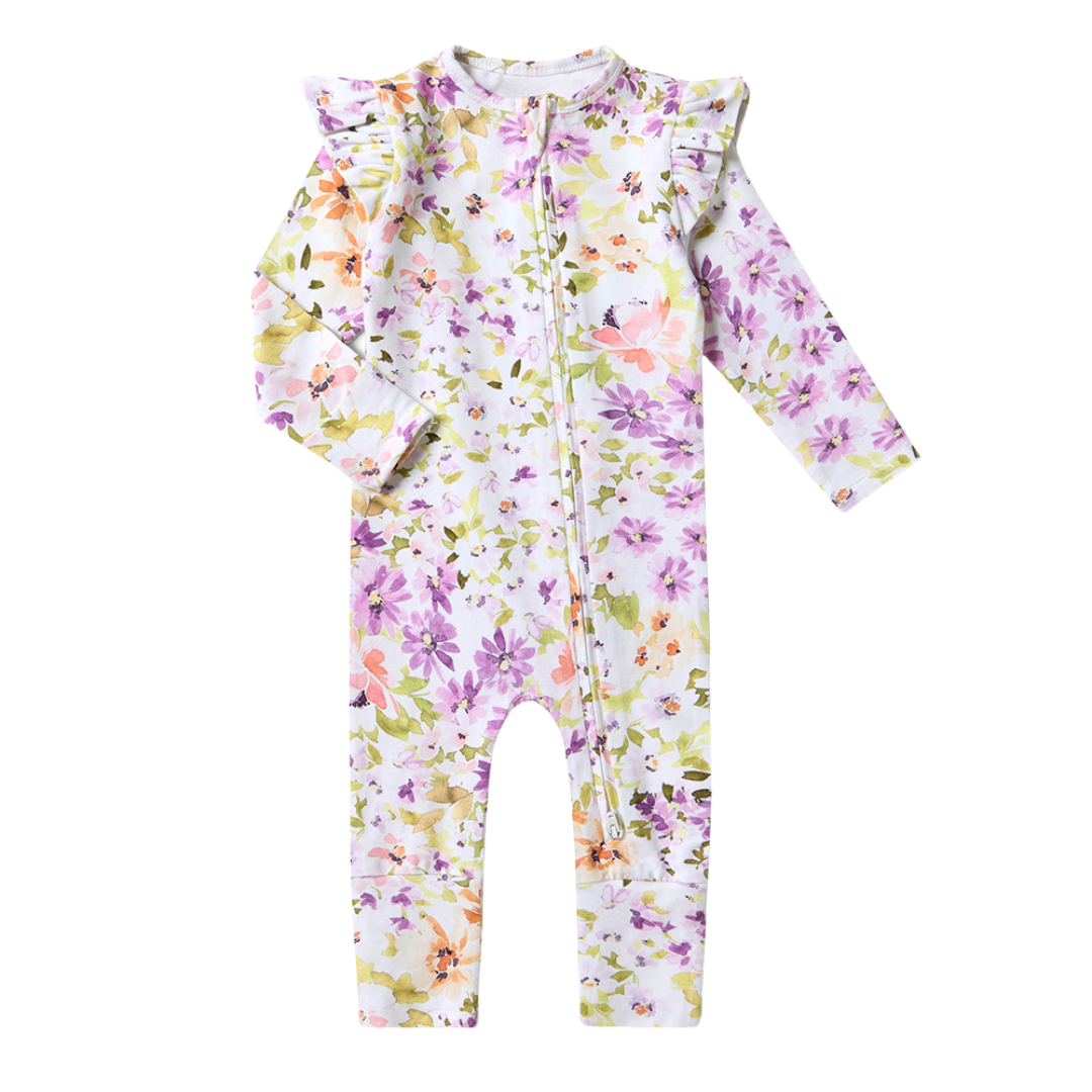 SNUGGLE HUNNY ISLA ORGANIC SNUGGLESUIT CONVERTIBLE ROMPER WITH FRILL