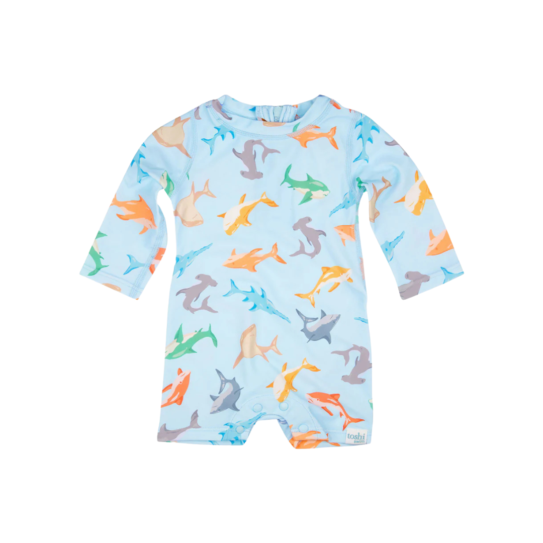 SWIM BABY ONESIE LONG SLEEVE CLASSIC SHARKY