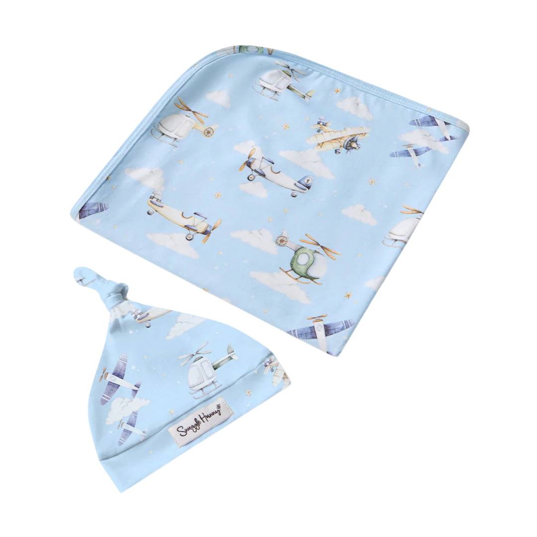 SNUGGLE HUNNY TAKING FLIGHT ORGANIC JERSEY WRAP & BEANIE SET