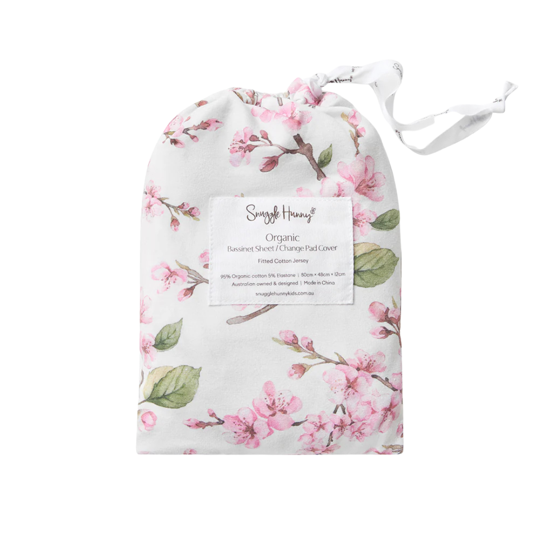 SNUGGLE HUNNY CHERRY BLOSSOM BASSINET SHEET / CHANGE PAD COVER