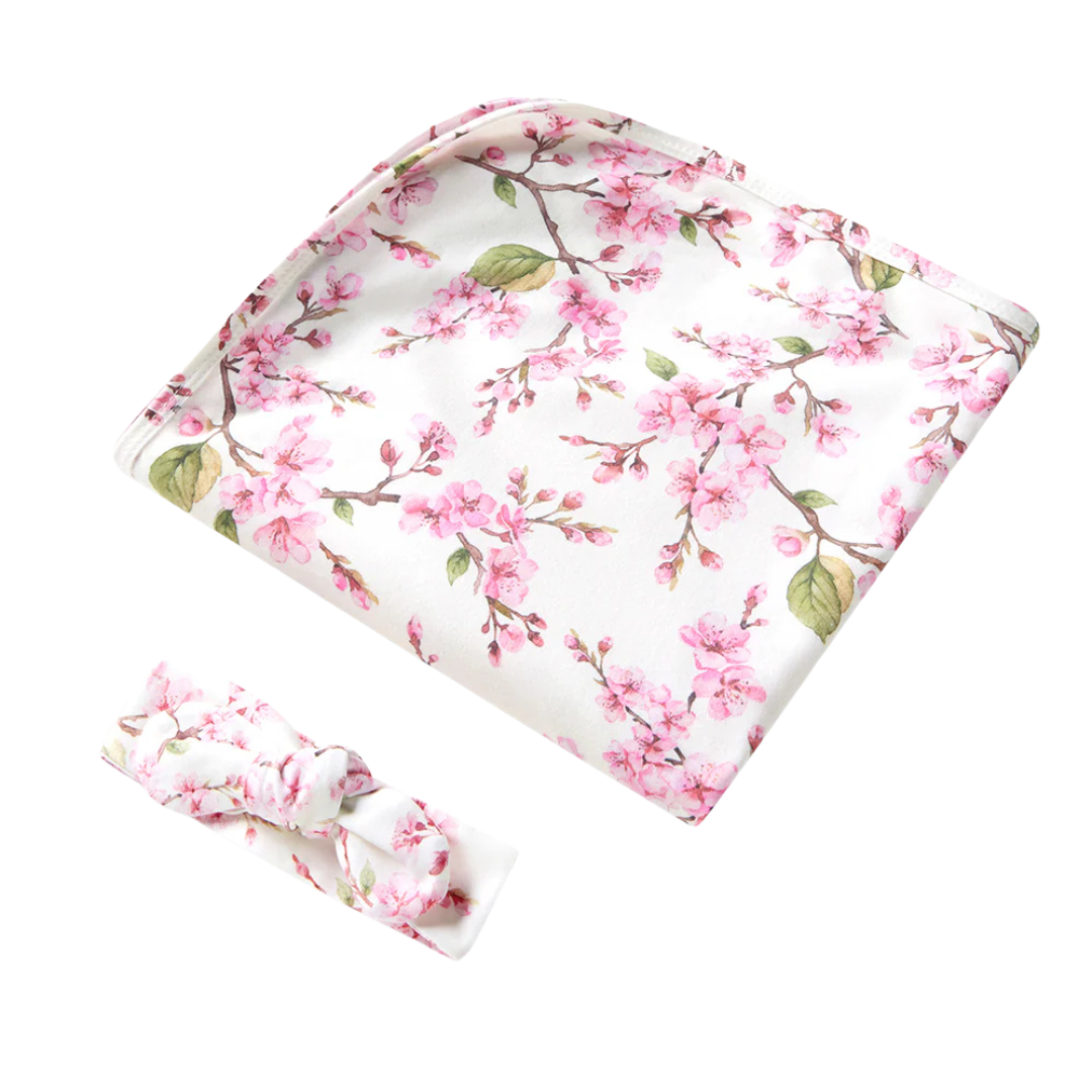SNUGGLE HUNNY CHERRY BLOSSOM JERSEY WRAP & TOPKNOT SET
