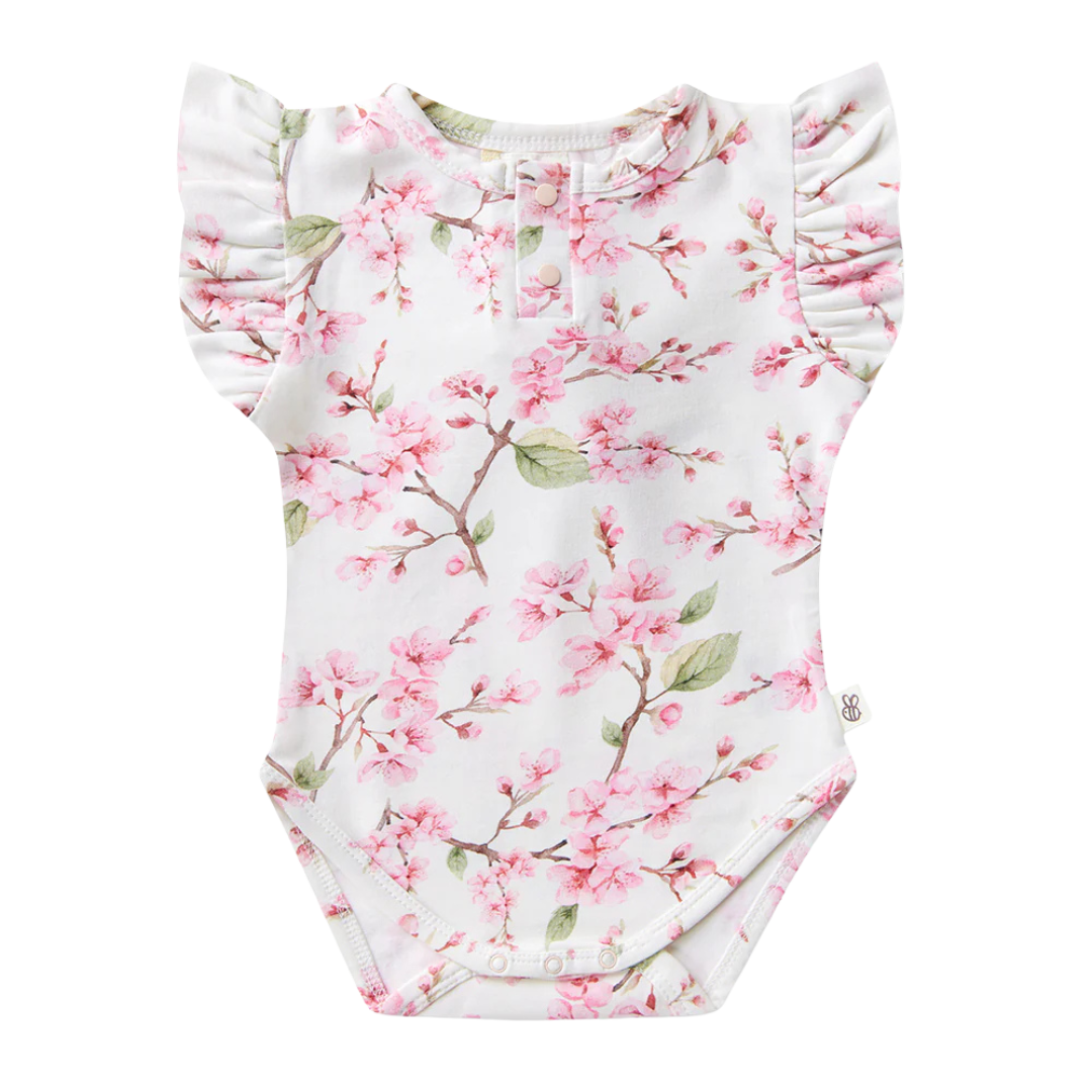 SNUGGLE HUNNY CHERRY BLOSSOM SHORT SLEEVE BODYSUIT WITH FRILL