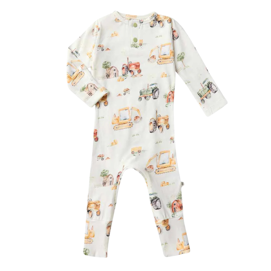 SNUGGLE HUNNY DIGGERS & TRACTORS ORGANIC GROWSUIT