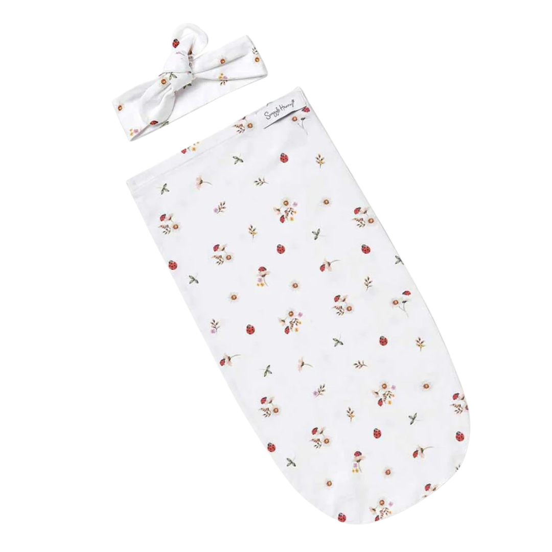 SNUGGLE HUNNY LADYBUG ORGANIC SNUGGLE SWADDLE & TOPKNOT SET