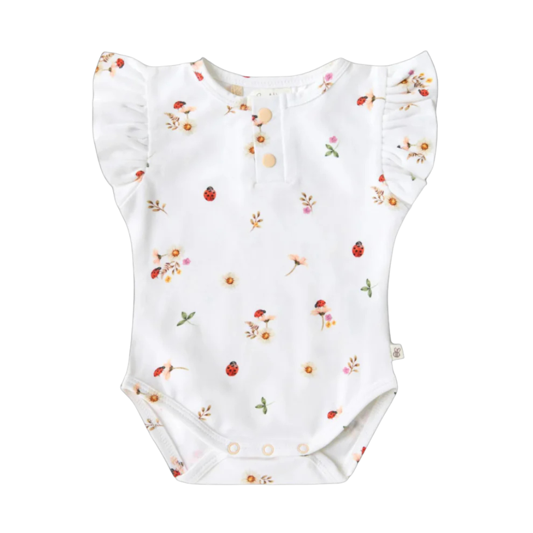 SNUGGLE HUNNY LADYBUG SHORT SLEEVE ORGANIC BODYSUIT WITH FRILL