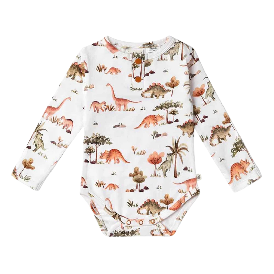 SNUGGLE HUNNY KIDS DINO LONG SLEEVE ORGANIC BODYSUIT
