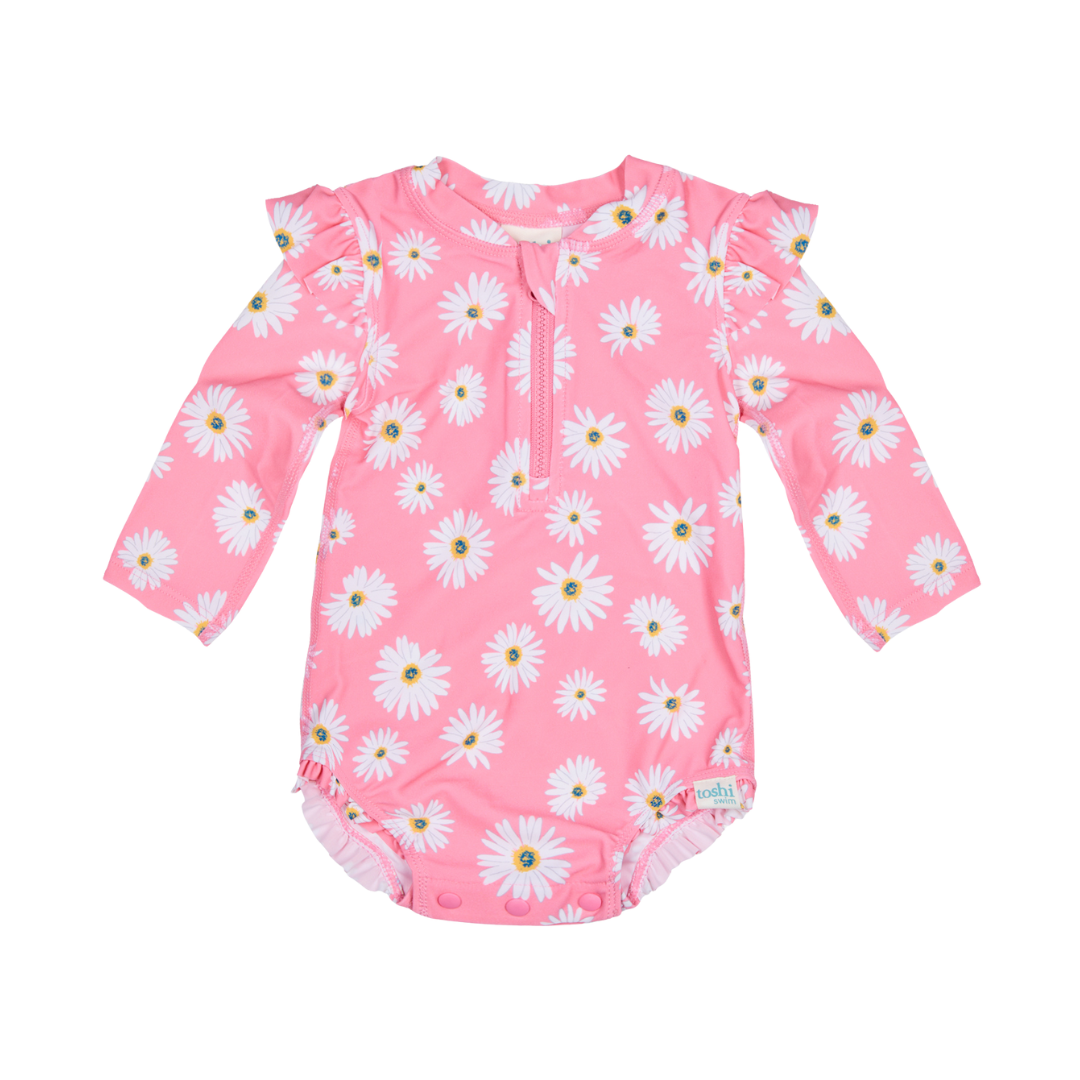 TOSHI SWIM ONESIE LONG SLEEVE RIPPLE DAISY WATERMELON
