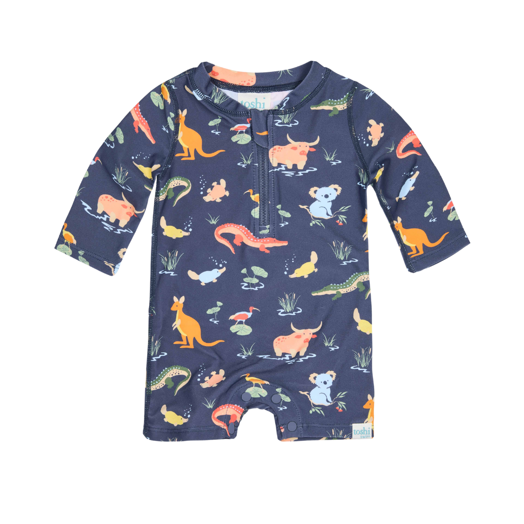 TOSHI SWIM ONESIE LONG SLEEVE SPLASH KAKADU MOONLIGHT
