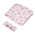 SNUGGLE HUNNY BOOTS & BOWS JERSEY WRAP & TOPKNOT SET