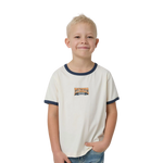 RINGERS WESTERN DUST N ROPES BOYS RINGER T-SHIRT - OFF WHITE/BLUE