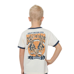 RINGERS WESTERN DUST N ROPES BOYS RINGER T-SHIRT - OFF WHITE/BLUE