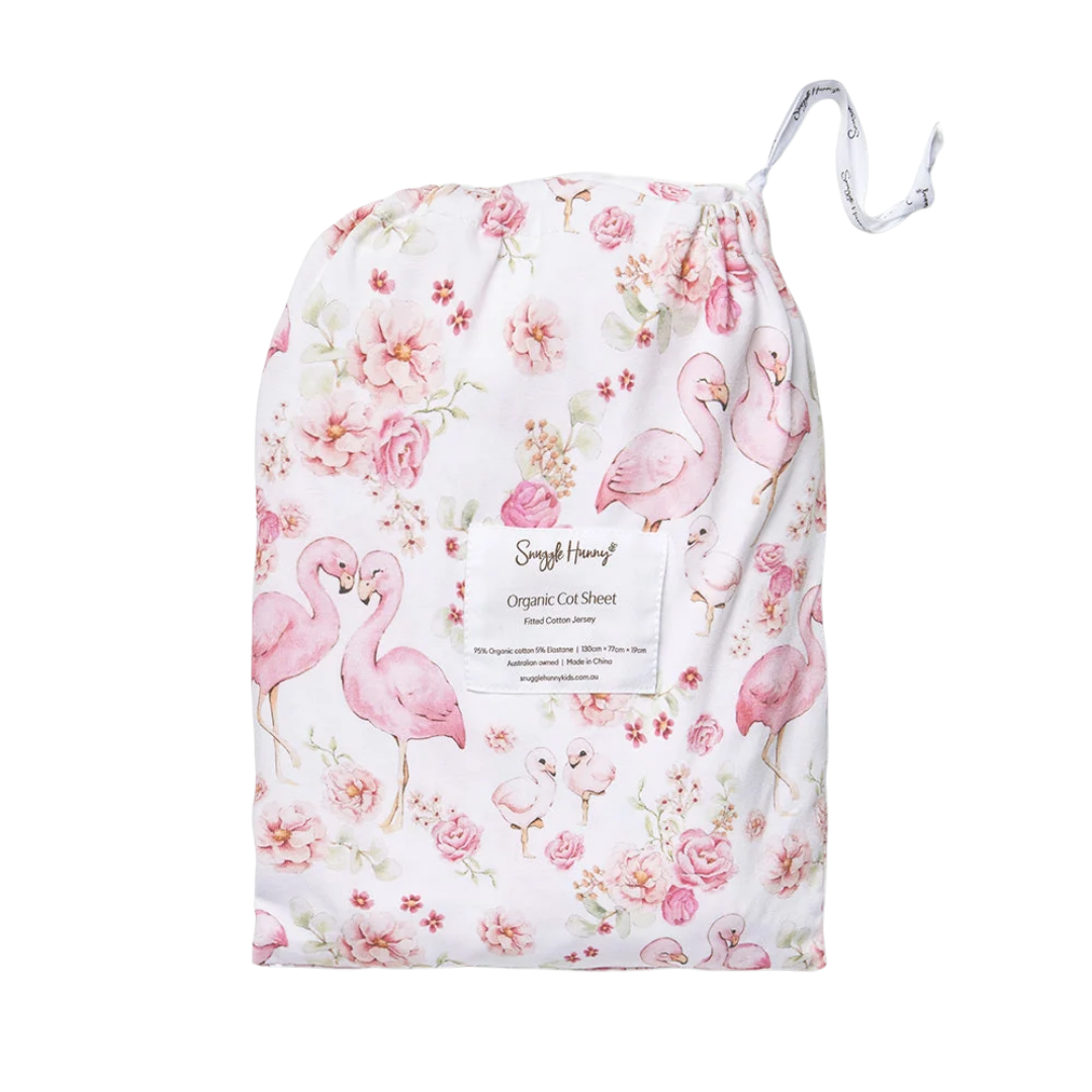 SUGGLE HUNNY FLAMINGOS FITTED COT SHEET