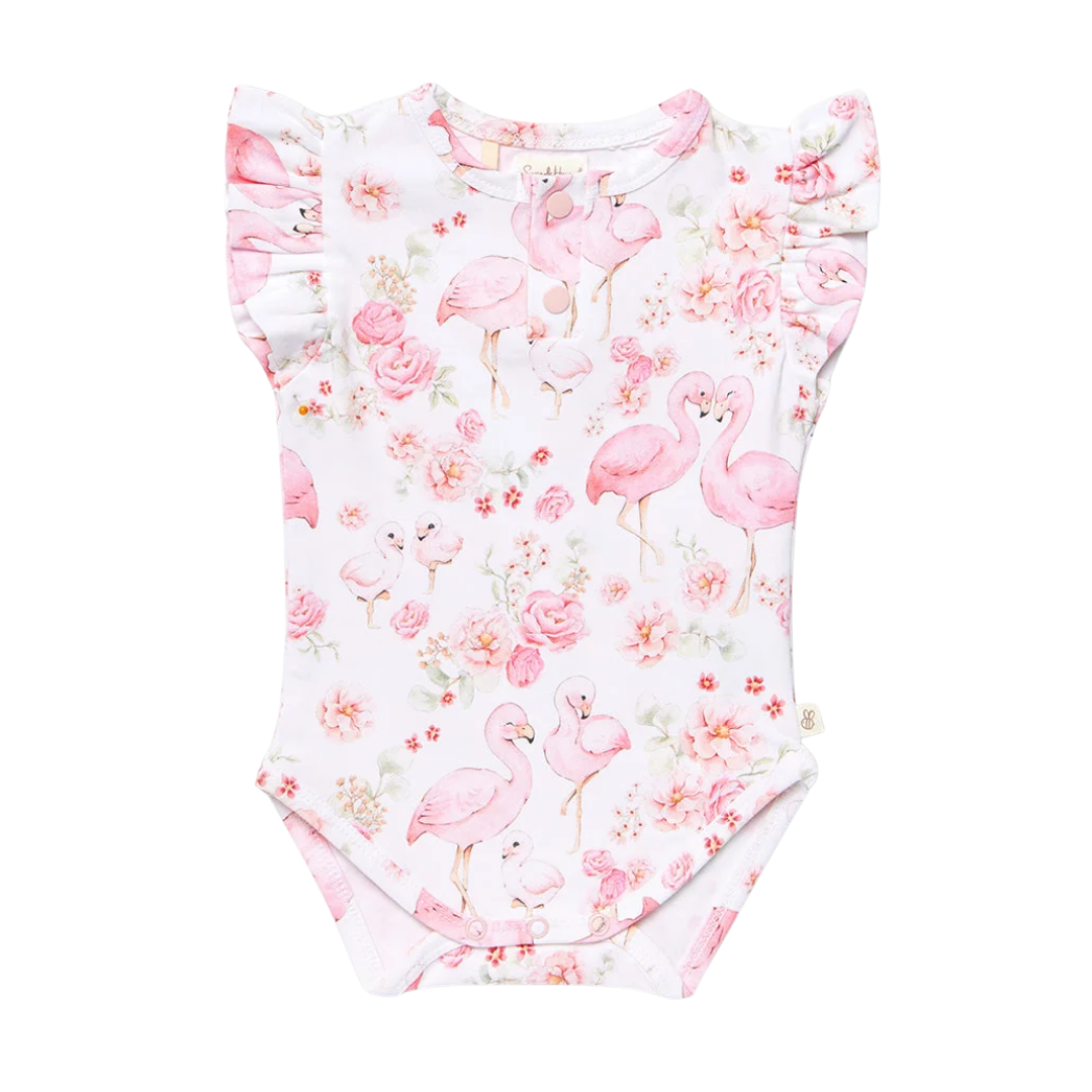 SNUGGLE HUNNY FLAMINGOS SHORT SLEEVE BODYSUIT WITH FRILL