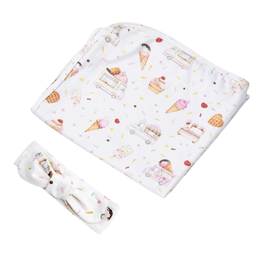 SNUGGLE HUNNY ICE CREAMS JERSEY WRAP & TOPKNOT SET